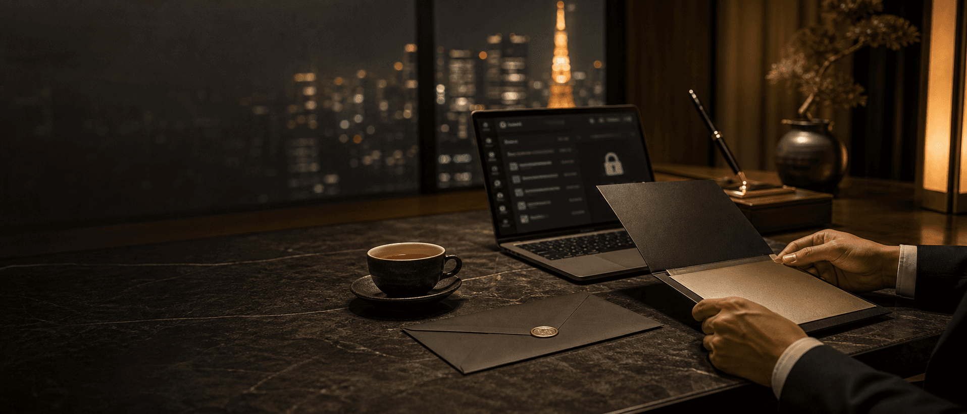 Confidential private inquiry desk in a luxury Tokyo office